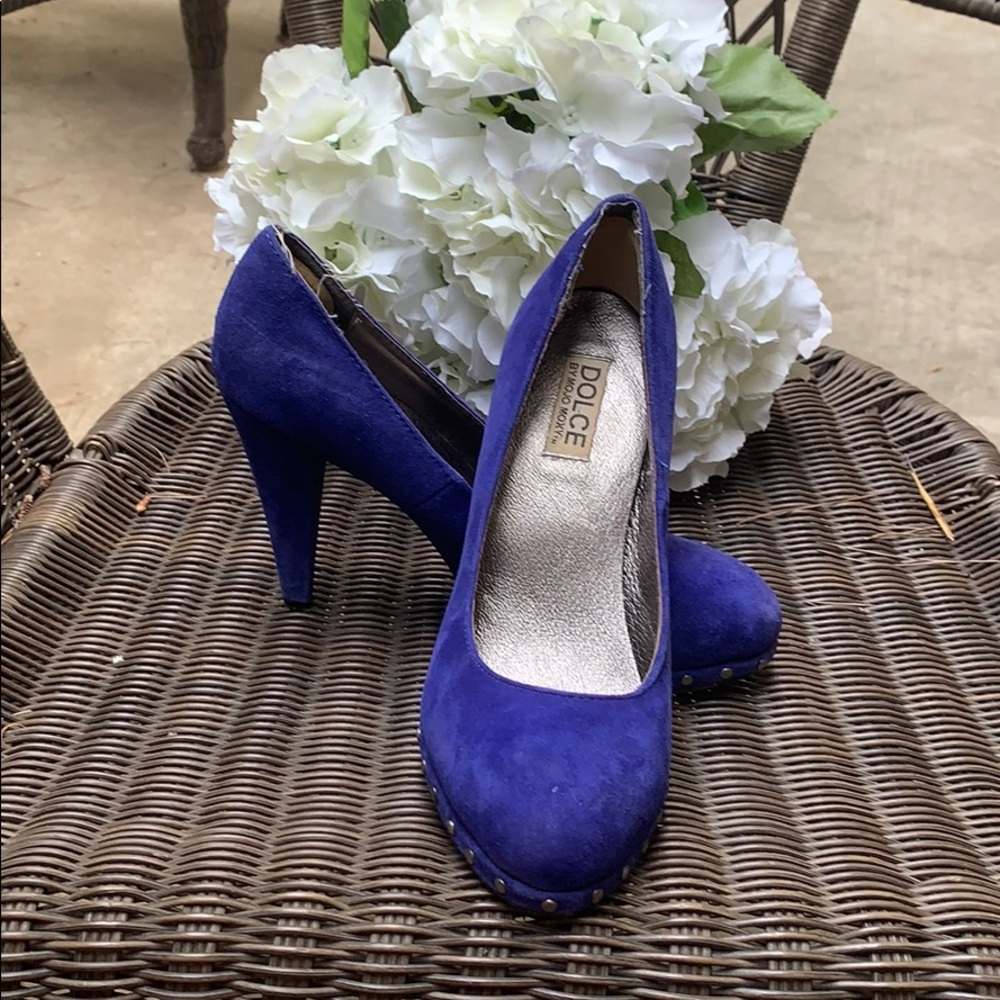 Dolce blue suede chunky heel shoes